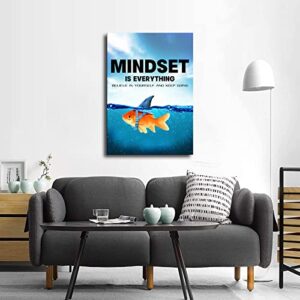 Inspirational Mindset Is Everything Wall Art - Motivational Goldfish Wall Art Quotes Canvas Prints Poster Office Living Room Bathroom Decor (Goldfish,12×18inch-UnFramed)