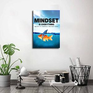 Inspirational Mindset Is Everything Wall Art - Motivational Goldfish Wall Art Quotes Canvas Prints Poster Office Living Room Bathroom Decor (Goldfish,12×18inch-UnFramed)