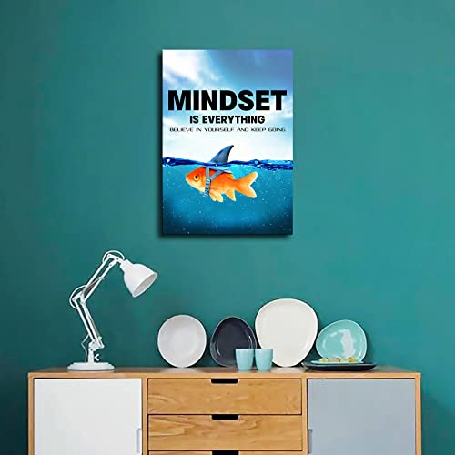 Inspirational Mindset Is Everything Wall Art - Motivational Goldfish Wall Art Quotes Canvas Prints Poster Office Living Room Bathroom Decor (Goldfish,12×18inch-UnFramed)