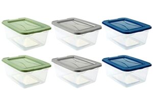 organize your home small spaces clear storage bins with lids, 6 pack, stackable small plastic containers for organization and storage, great for home or office, 2 quart clear bins with assorted lids