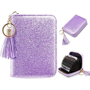 enyisdan purple small wristlet wallets for women glitter cute frid leather credit card holder wallets for ladies girls short purse