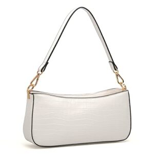 lady jiaying crocodile shoulder handbag for women with removable strap clutch purse evening bag (medium white)