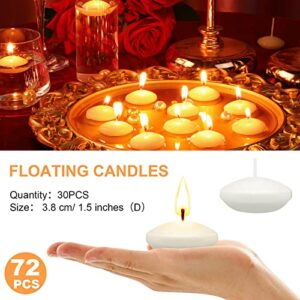 72 Pcs 1.5 Inch Unscented Christmas Floating Candles for Centerpieces Floating Tealights Candles Floating Candles for Wedding Party Bathtub Spa Pool Dinner Valentine's Day