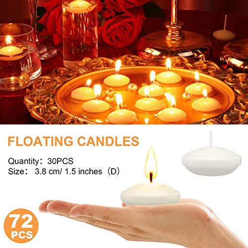 72 Pcs 1.5 Inch Unscented Christmas Floating Candles for Centerpieces Floating Tealights Candles Floating Candles for Wedding Party Bathtub Spa Pool Dinner Valentine's Day