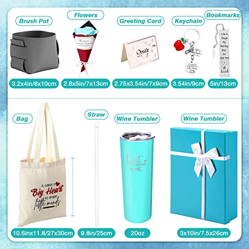 Teacher Gift, Christmas Gift for Teacher Appreciation Gifts Boxes Birthday Gifts 8 PCS Include Teacher Tumbler Canvas Tote Bag Leather Storage Bucket Flower Greeting Card Bookmarks Key Chain (Blue)