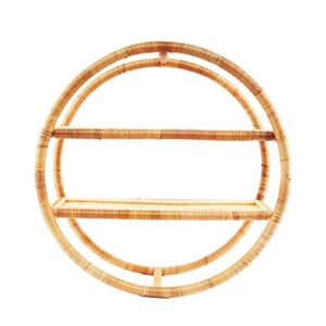 t’furni rattan round and horizontal stripes wall shelf for living room kitchen wall decor – natural rattan floating shelves – natural hanging book – wall shelves with storage