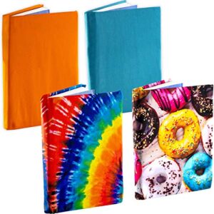 easy apply, reusable book covers 4 pk. best jumbo 9×11 textbook jackets for back to school. stretchable to fit most large hardcover books. perfect fun, washable designs for girls, boys, kids and teens