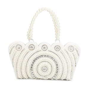 suman enterprises pearl tote clutch, wrist bag evening clutch wedding purse for women & girls (white)