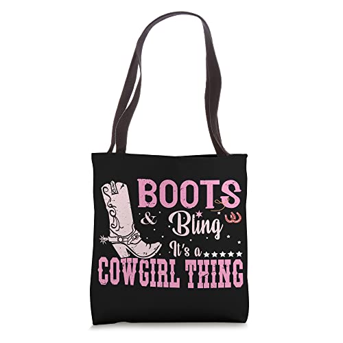 Funny Cowgirl Boots and Bling Graphic Women Girls Cowgirl Tote Bag