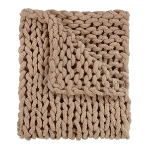 donna sharp throw blanket – chenille knitted mink contemporary decorative throw blanket with over-sized loop pattern