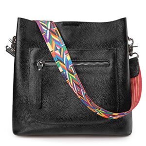 s-zone women genuine leather bucket bag shoulder handbags crossbody purse zipper with 2 straps medium tote hobo