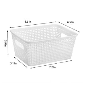 Nicunom 8 Pack Plastic Storage Baskets, 8.6"x6.5"x3.9" Household Organizers with Handles Small Pantry Organizer Basket Bins for Shelf, Countertops, Desktops (White)