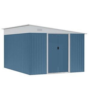 outsunny 11′ x 9′ steel garden storage shed outdoor metal lean to tool house with double sliding lockable doors & 2 air vents, blue