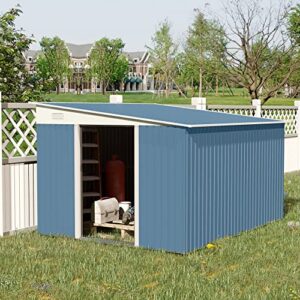 Outsunny 11' x 9' Steel Garden Storage Shed Outdoor Metal Lean to Tool House with Double Sliding Lockable Doors & 2 Air Vents, Blue