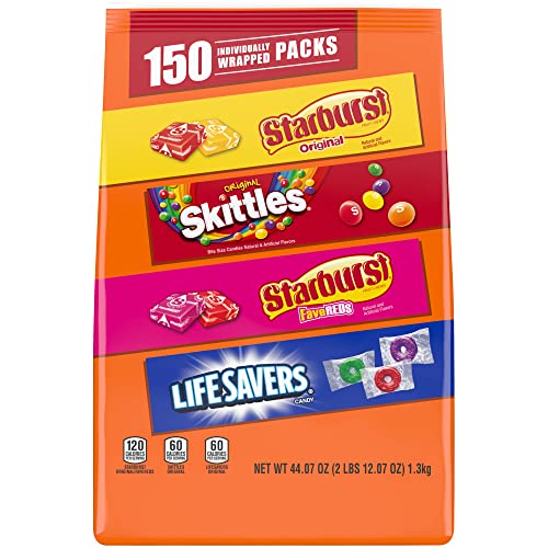 SKITTLES, STARBURST Original, STARBURST Fave Reds, & LIFE SAVERS Gummies Halloween Candy Mix, 44.07 oz. 150-Piece Bag