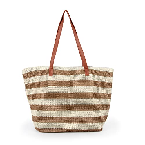 Oweisong Women Straw Beach Bags Tote Large Summer Stripe Woven Handbag Hobo Handmade Straw Shoulder Purse with Zipper