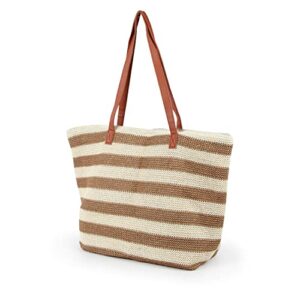 Oweisong Women Straw Beach Bags Tote Large Summer Stripe Woven Handbag Hobo Handmade Straw Shoulder Purse with Zipper