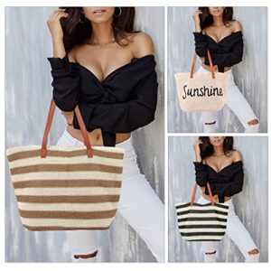 Oweisong Women Straw Beach Bags Tote Large Summer Stripe Woven Handbag Hobo Handmade Straw Shoulder Purse with Zipper