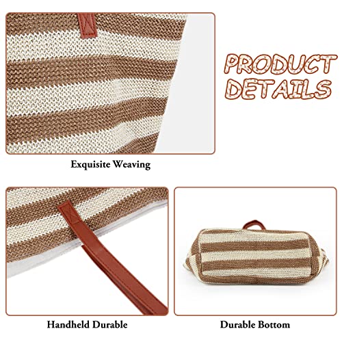 Oweisong Women Straw Beach Bags Tote Large Summer Stripe Woven Handbag Hobo Handmade Straw Shoulder Purse with Zipper