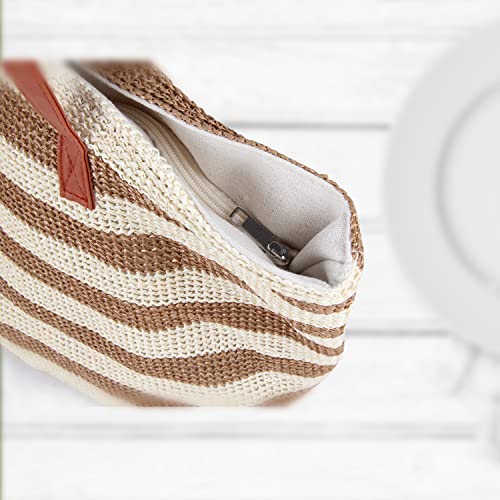 Oweisong Women Straw Beach Bags Tote Large Summer Stripe Woven Handbag Hobo Handmade Straw Shoulder Purse with Zipper