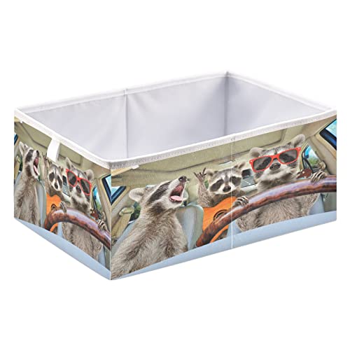 Funny Raccoon Guitar Storage Baskets for Shelves Foldable Collapsible Storage Box Bins with Fabric Bins Cube Toys Organizers for Pantry Organizing Shelf Nursery Home Closet,11 x 11inch