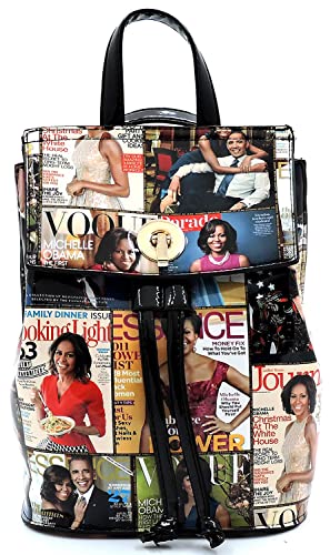 Michelle Obama Magazine Cover Collage Convertible Backpack Crossbody Bag Womens Fashion Purse Obama Satchel Bag (#A-Multi/Black)