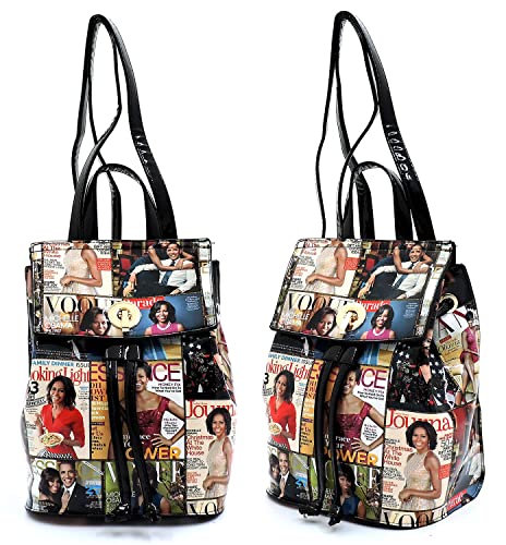 Michelle Obama Magazine Cover Collage Convertible Backpack Crossbody Bag Womens Fashion Purse Obama Satchel Bag (#A-Multi/Black)