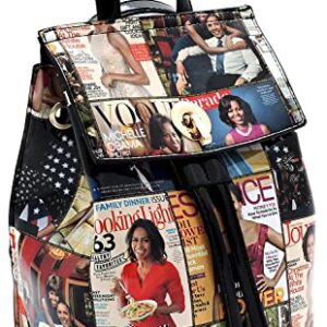 Michelle Obama Magazine Cover Collage Convertible Backpack Crossbody Bag Womens Fashion Purse Obama Satchel Bag (#A-Multi/Black)
