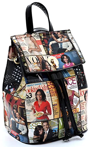 Michelle Obama Magazine Cover Collage Convertible Backpack Crossbody Bag Womens Fashion Purse Obama Satchel Bag (#A-Multi/Black)