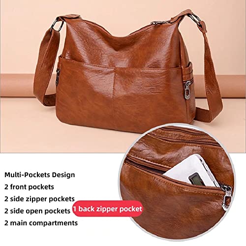 SULCET Crossbody Bag for Women Leather Multi Pockets Shoulder Purse Lightweight Travel Satchel Purse