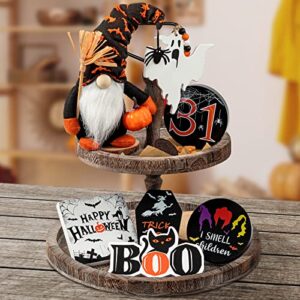 halloween tiered tray decor – halloween decorations indoor, happy halloween wooden signs cute gnomes plush and bead garland – farmhouse halloween decor for home table house room