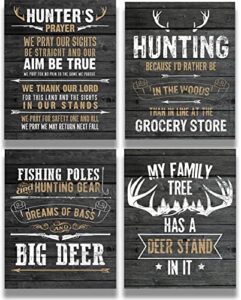 fishing and hunting decor wall art set of 4 – hunting wall art decor – gifts for hunters & fisherman – rustic hunting cabin decor – farmhouse hunting wall decor – 8×10 unframed prints
