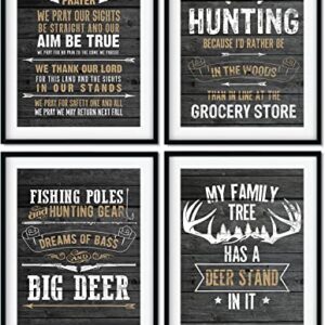 Fishing and Hunting Decor Wall Art Set of 4 - Hunting Wall Art Decor - Gifts for Hunters & Fisherman - Rustic Hunting Cabin Decor - Farmhouse Hunting Wall Decor - 8x10 unframed prints