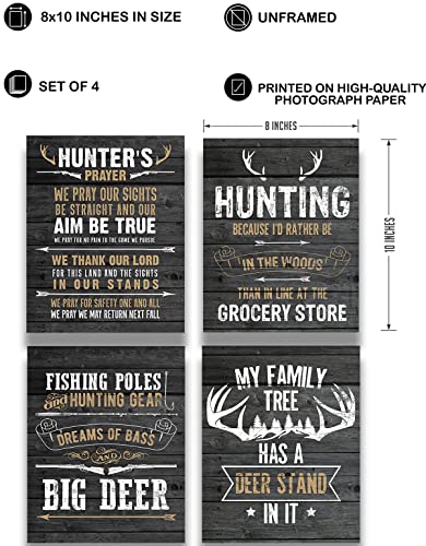 Fishing and Hunting Decor Wall Art Set of 4 - Hunting Wall Art Decor - Gifts for Hunters & Fisherman - Rustic Hunting Cabin Decor - Farmhouse Hunting Wall Decor - 8x10 unframed prints