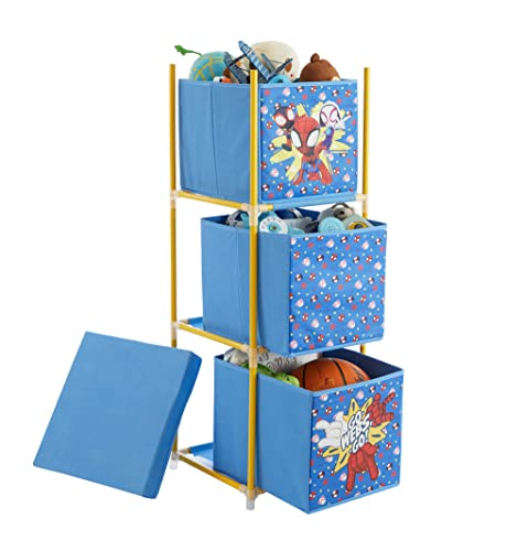 Idea Nuova Marvel Spidey and His Amazing Friends 3 Tier Fabric Storage Organizer with 3 Cubes and Removable Lid