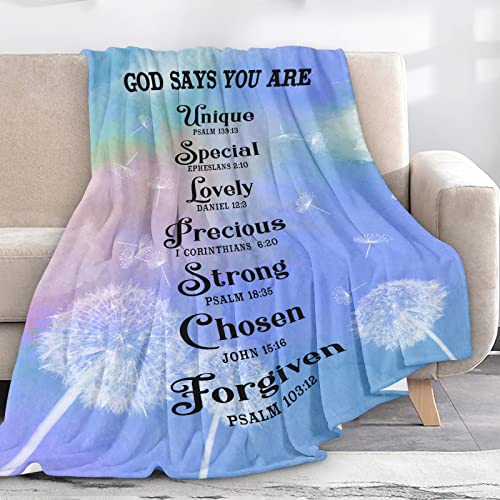 Religious Blanket Soft Plush Bible Verse Blanket with Inspirational Thoughts and Prayers Christian Gifts Women Men God Says Dandelion Flannel Blanket 50x40 Inch