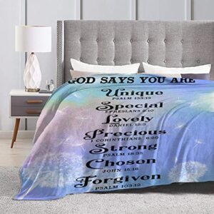 Religious Blanket Soft Plush Bible Verse Blanket with Inspirational Thoughts and Prayers Christian Gifts Women Men God Says Dandelion Flannel Blanket 50x40 Inch