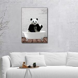 LAKEXINMART Bathroom Decor Canvas Wall Art Bathroom Panda Poster Cute Panda in Retro Bathtub Animal Wall Art Contemporary Painting Bathtub Wall Decor Funny Artworks Home Decor For Bathroom Frameless