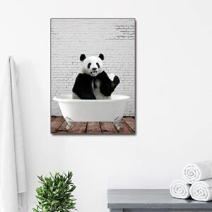 LAKEXINMART Bathroom Decor Canvas Wall Art Bathroom Panda Poster Cute Panda in Retro Bathtub Animal Wall Art Contemporary Painting Bathtub Wall Decor Funny Artworks Home Decor For Bathroom Frameless