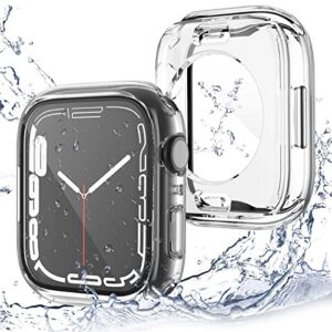 yolovie [2 pack] 2 in 1 waterproof case compatible for apple watch 40mm se screen protector series 6 5 4 tempered glass film pc face cover & back bumper for iwatch accessories – 40mm clear x2