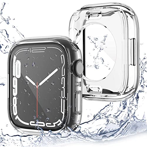 Yolovie [2 Pack] 2 in 1 Waterproof Case Compatible for Apple Watch 40mm SE Screen Protector Series 6 5 4 Tempered Glass Film PC Face Cover & Back Bumper for iWatch Accessories - 40mm Clear x2