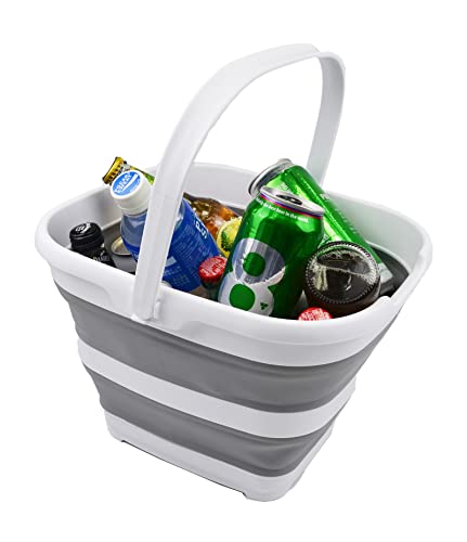 SAMMART 10L (2.6 Gallon) Collapsible Rectangular Handy Basket / Bucket (White/Grey, 1)