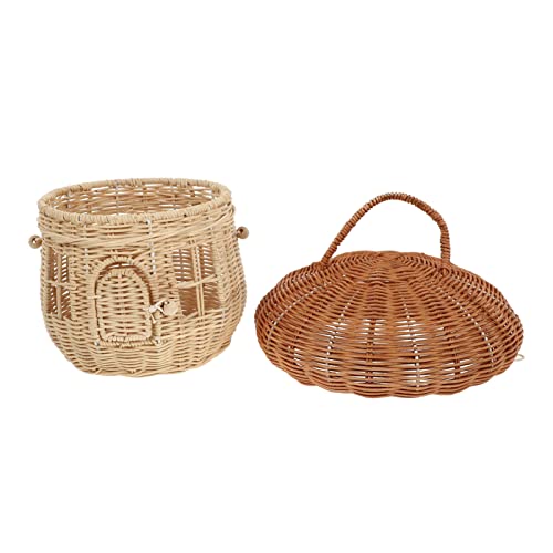 MAGICLULU 1pc Natural Rattan Mushroom Storage Basket Creative Handmade Rattan Storage Basket with Handle Desktop Rattan Basket With Lid for Desktop Storage Decoration Photo Props