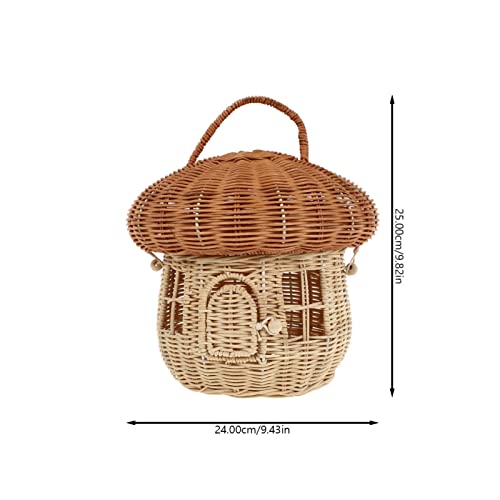 MAGICLULU 1pc Natural Rattan Mushroom Storage Basket Creative Handmade Rattan Storage Basket with Handle Desktop Rattan Basket With Lid for Desktop Storage Decoration Photo Props