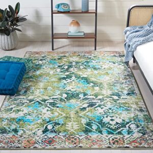 safavieh riviera collection machine washable slip resistant 8′ x 10′ green/light blue riv117y boho floral distressed living room dining bedroom area rug