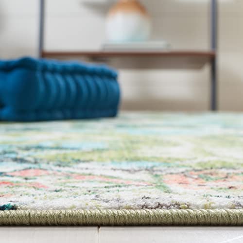 SAFAVIEH Riviera Collection Machine Washable Slip Resistant 8' x 10' Green/Light Blue RIV117Y Boho Floral Distressed Living Room Dining Bedroom Area Rug