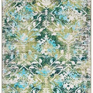 SAFAVIEH Riviera Collection Machine Washable Slip Resistant 8' x 10' Green/Light Blue RIV117Y Boho Floral Distressed Living Room Dining Bedroom Area Rug