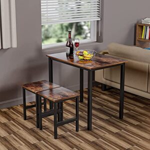 AWQM 3 Piece Dining Table Set, Small Kitchen Table and 2 Stools, Kitchen Breakfast Dining Table Set, Breakfast Table of 35.43 x 23.62 x 29.92 inches, Stools of 13.8 x 13.8 x 17.8 inches, Rustic Brown