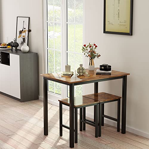 AWQM 3 Piece Dining Table Set, Small Kitchen Table and 2 Stools, Kitchen Breakfast Dining Table Set, Breakfast Table of 35.43 x 23.62 x 29.92 inches, Stools of 13.8 x 13.8 x 17.8 inches, Rustic Brown