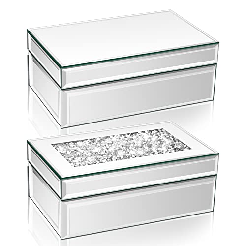 2 Pieces Silver Glass Mirrored Diamond Jewelry Box Christmas Gift Container Organizer Simple Classic Storage Jewelry Box Decorative Glass Box Jewelry Organizer Box Jewelry Storage